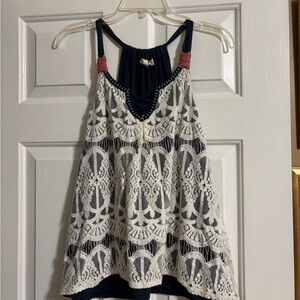 Jolt Navy and Cream Lace Blouse